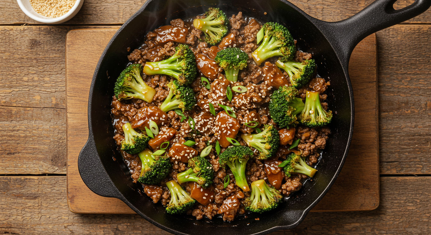 20-Minute Ground Beef and Broccoli One-Pan Dinner