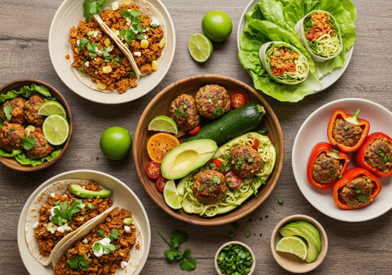 Ground Turkey Keto Recipes - 5 Easy Low-Carb Dinners (Aerial View)