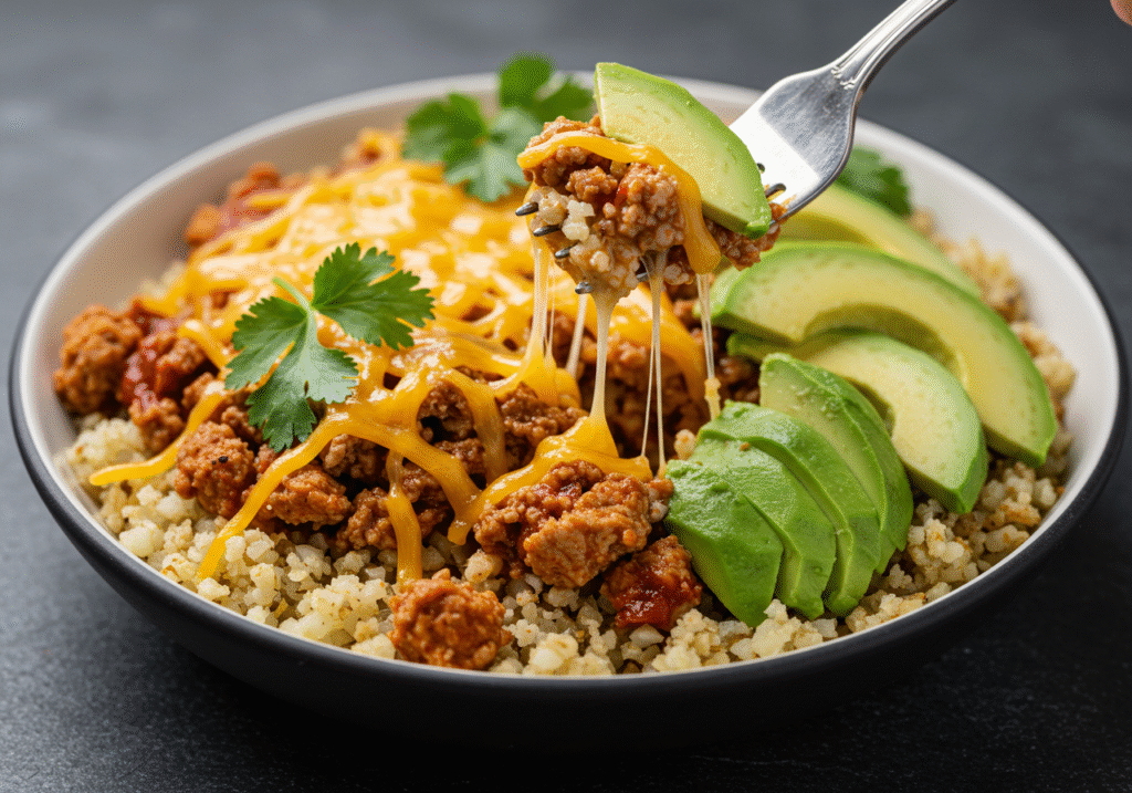 Keto Turkey Taco Bowls with Cauliflower Rice
