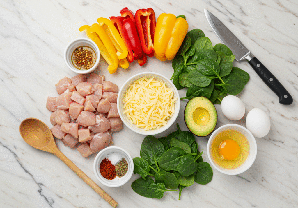 Ingredients for a Protein-Packed Chicken Breakfast Skillet