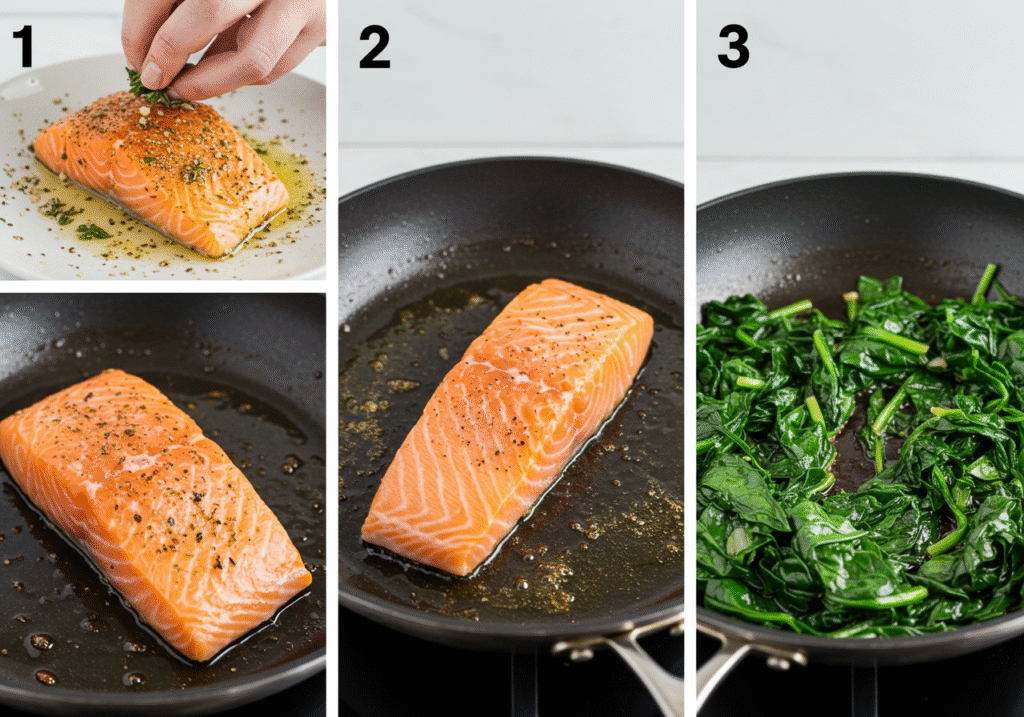 How to Make Salmon Spinach - Visual Guide