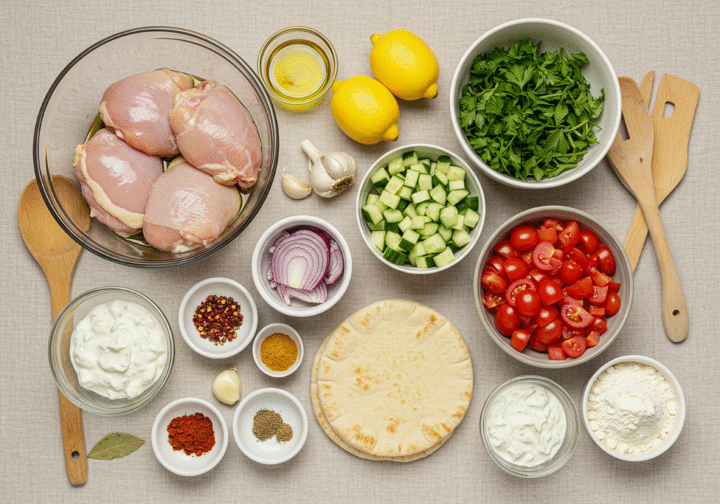 Chicken Pita Recipe: Fresh Mediterranean Ingredients Laid Out for Prep