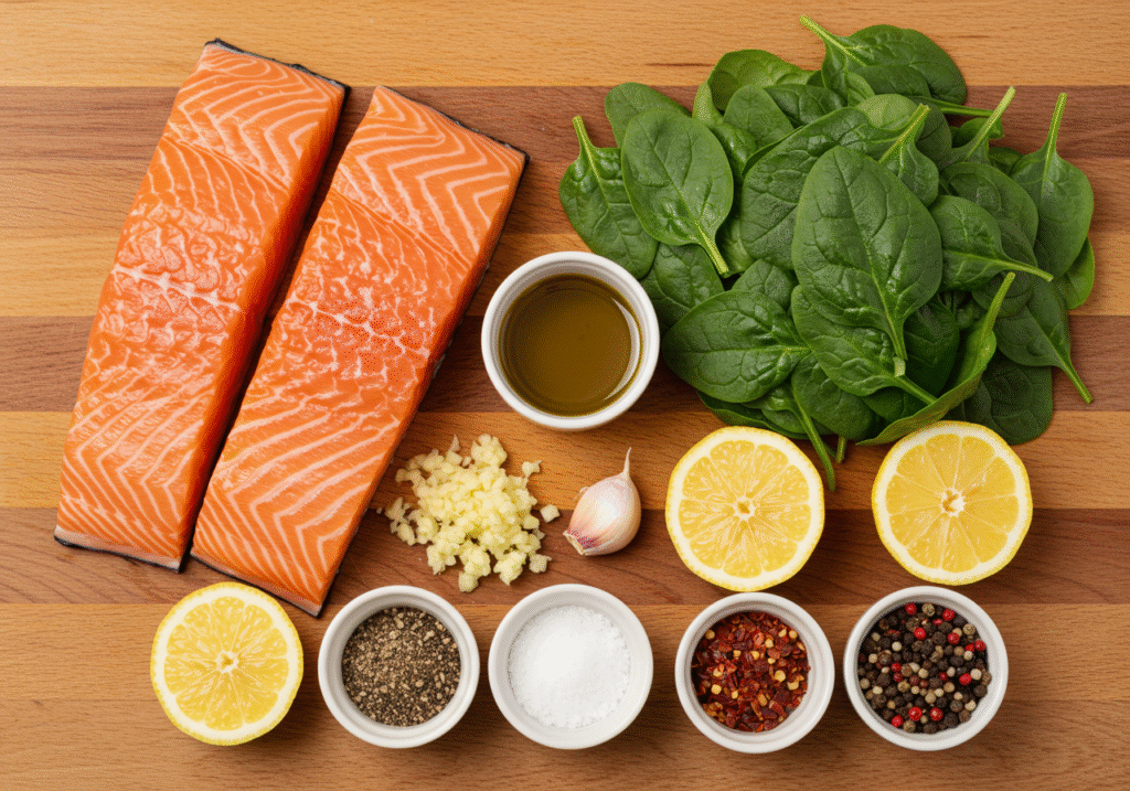 Fresh Ingredients for the Best Salmon and Spinach Recipe