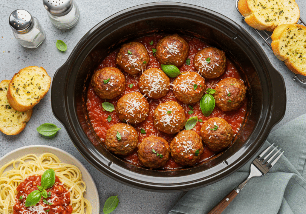 Ground Beef Crockpot Recipes: Tender Meatballs in Marinara Sauce
