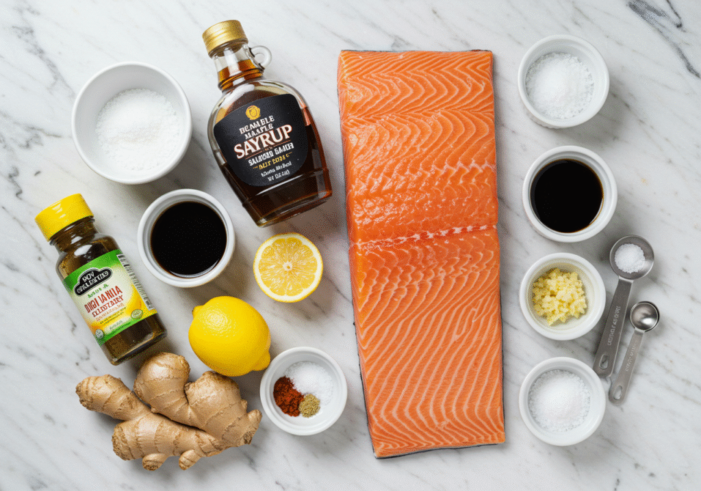 Maple Syrup Salmon Recipe Ingredients Layout