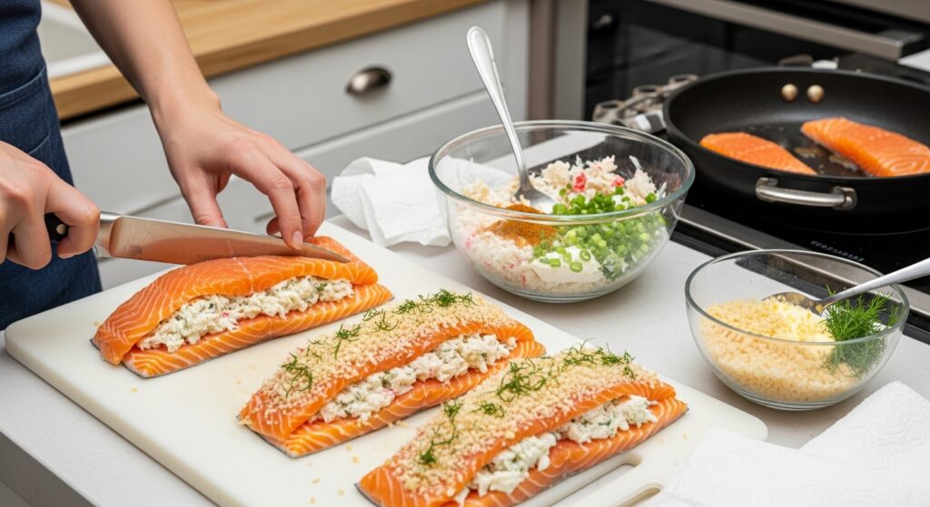 How to butterfly salmon for crab stuffed salmon recipe