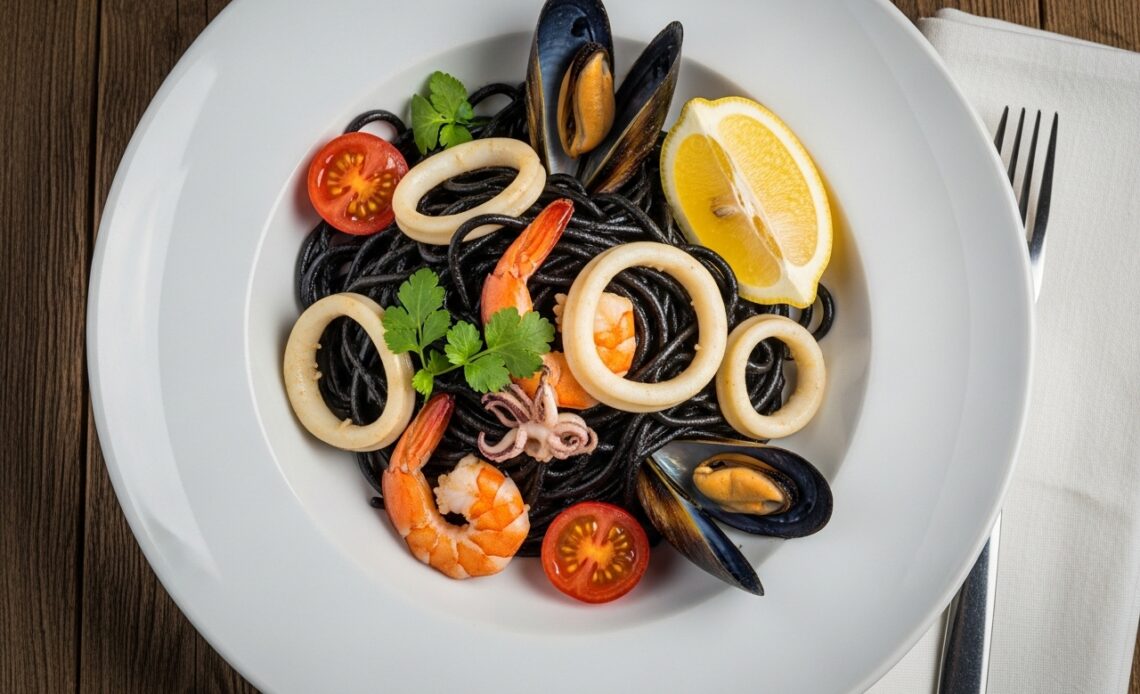 Squid Ink Pasta Perfectly Cooked Seafood Dish