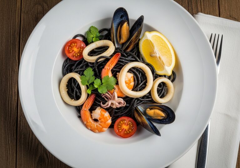 Squid Ink Pasta Perfectly Cooked Seafood Dish