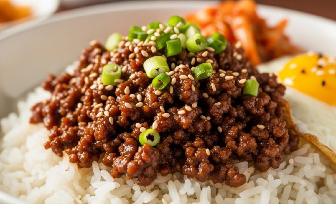 Korean Ground Beef and Rice: The Perfect Garnished Final Bowl