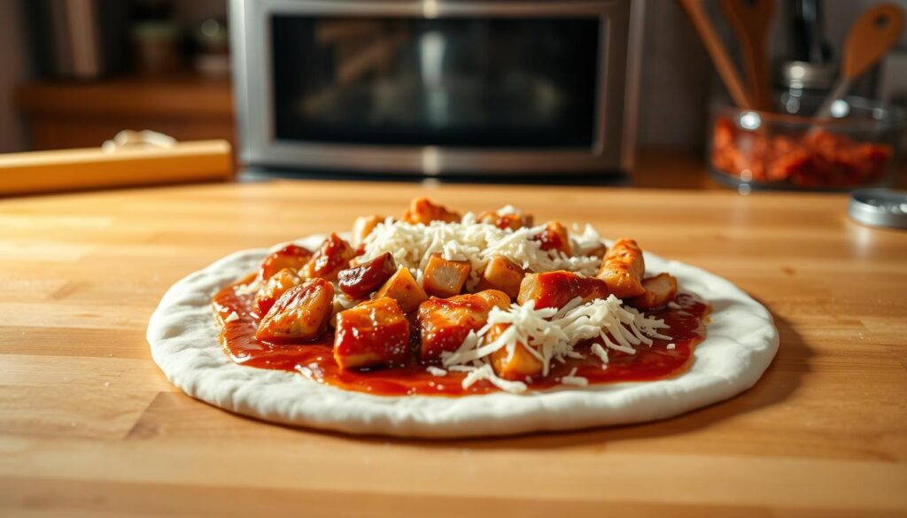 bbq chicken pizza preparation