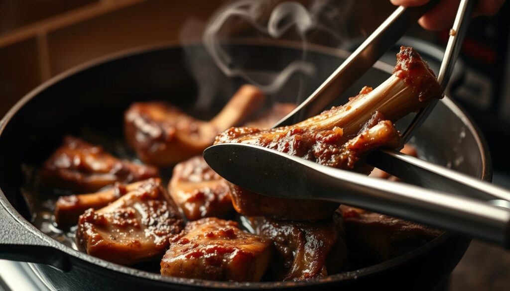 Browning and searing oxtails