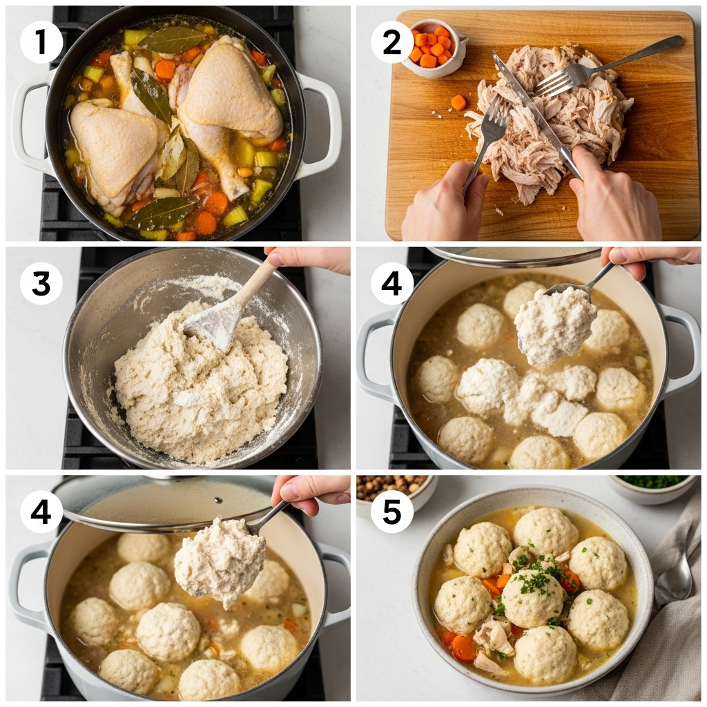 Chicken and Dumplings Step by Step Cooking Process
