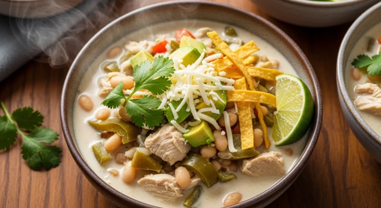 Creamy White Chicken Chili Recipe in Rustic Bowl
