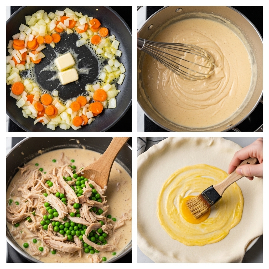 Easy steps for our jturkey pot pie recipe