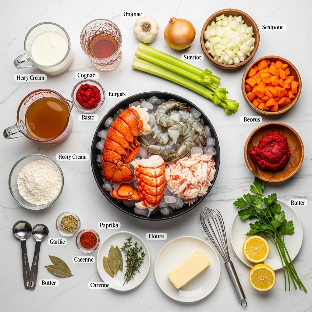 Bisque Recipe Seafood Ingredients Displayed
