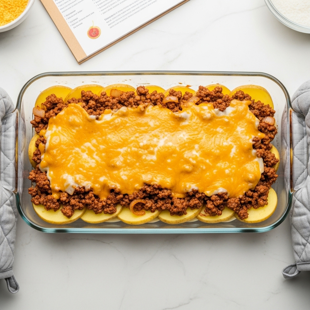 Layering Process for Cheesy Ground Beef & Potato Casserole