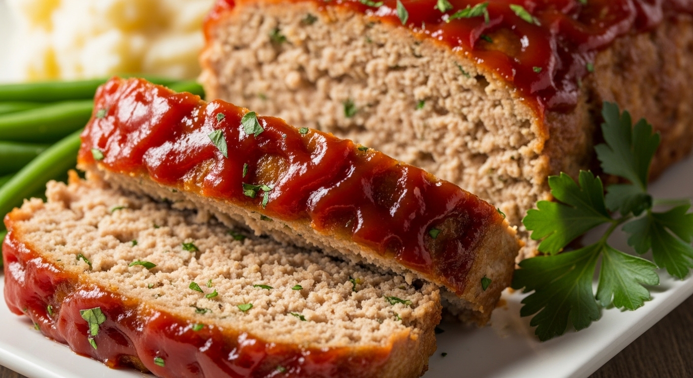 Turkey Meatloaf Recipe - Perfect Slice with Caramelized Glaze