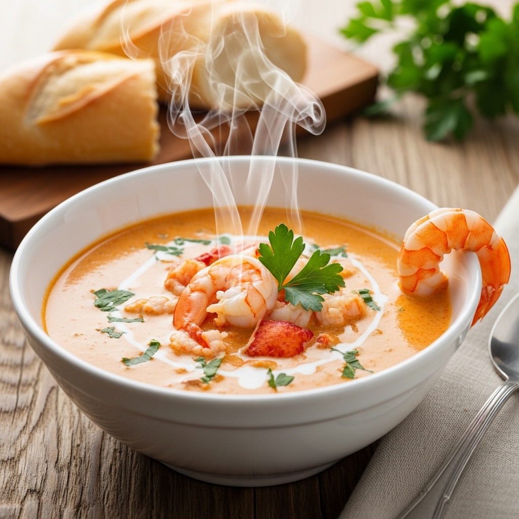 Bisque Recipe Seafood in Elegant Bowl
