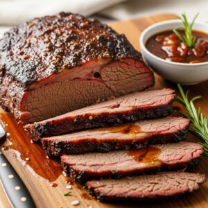 Instant Pot Beef Brisket Recipe - Sliced tender beef brisket with a rich sauce.