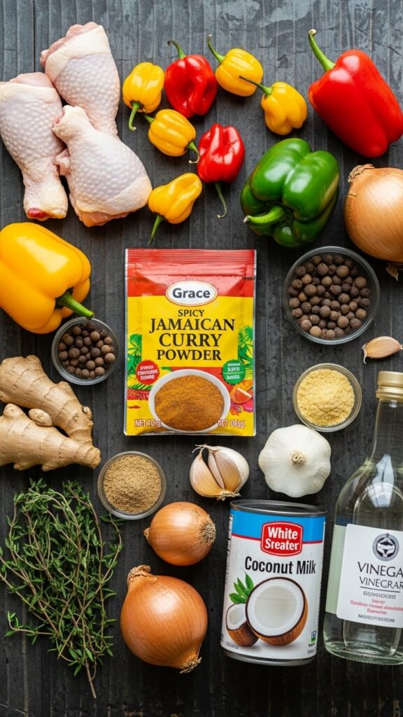 Ingredients for Spicy Jamaican Curry Chicken