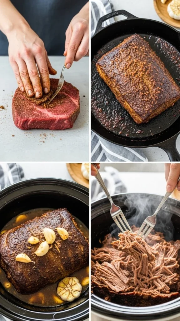 A single, cohesive composite image divided into four clear quadrants, illustrating key steps without any textual clutter.