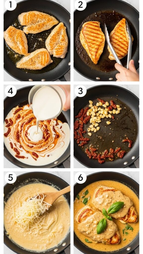 Master One Pan Marry Me Chicken with this visual guide - each step brings you closer to creamy, garlicky perfection!