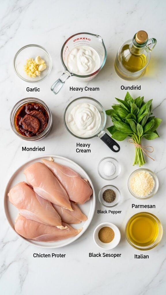 Gather these simple ingredients for the easiest One Pan Marry Me Chicken recipe you'll ever make!