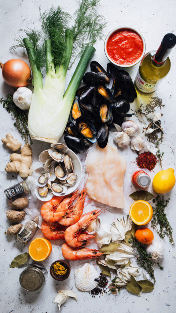 Ingredients for a Seafood Bouillabaisse Recipe