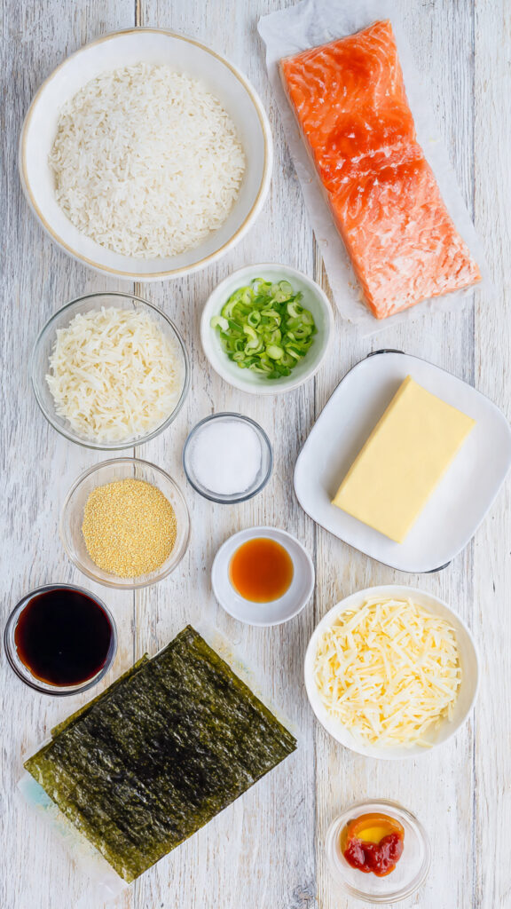 Ingredients for a Salmon Sushi Bake Recipe