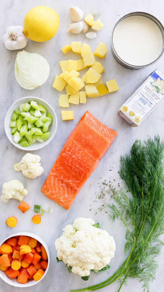 Ingredients for a Dairy-Free Salmon Chowder Recipe