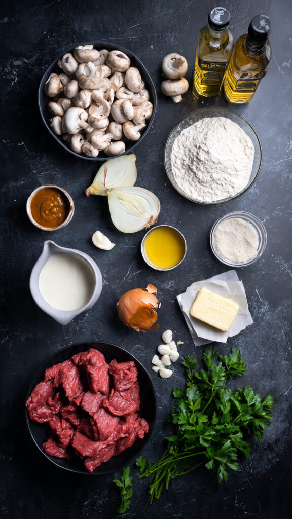 Ingredients for a Beef Stroganoff Recipe