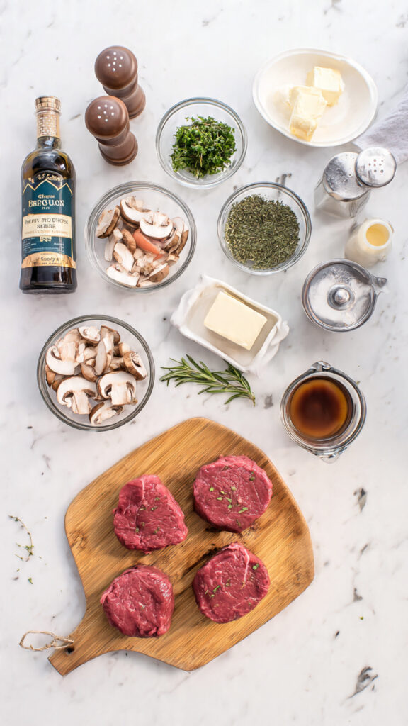 Fresh Ingredients for Elegant Beef Diane in a Cognac Sauce