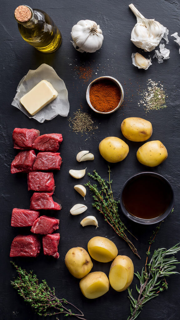 Ingredients for Garlic Butter Beef & Potatoes
