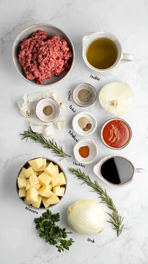 Fresh Ingredients for Ground Lamb with Potatoes Recipe