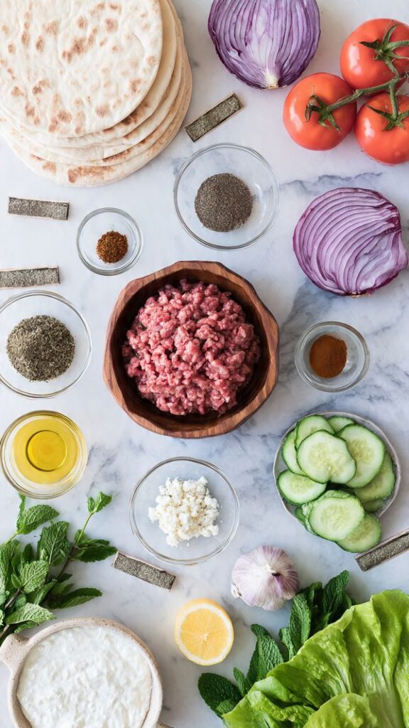Ground Lamb Gyros Ingredients Layout