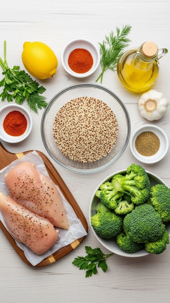 Fresh Ingredients for Grilled Chicken Broccoli Bowls