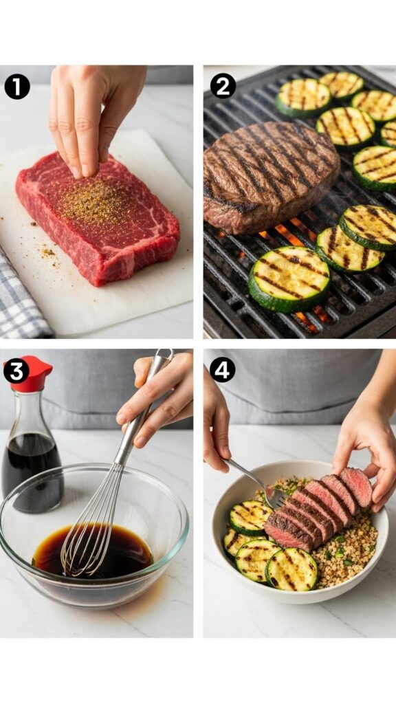 How to Make Grilled Steak Bowl With Sauce And Zucchini - Step by Step
