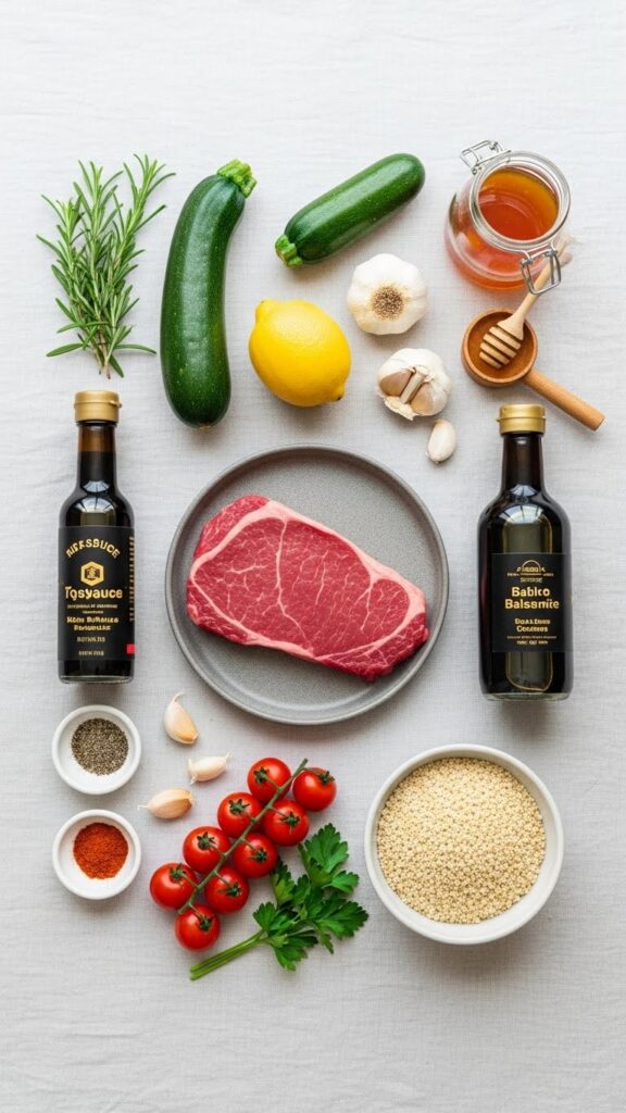 Ingredients for Grilled Steak Bowl With Sauce And Zucchini
