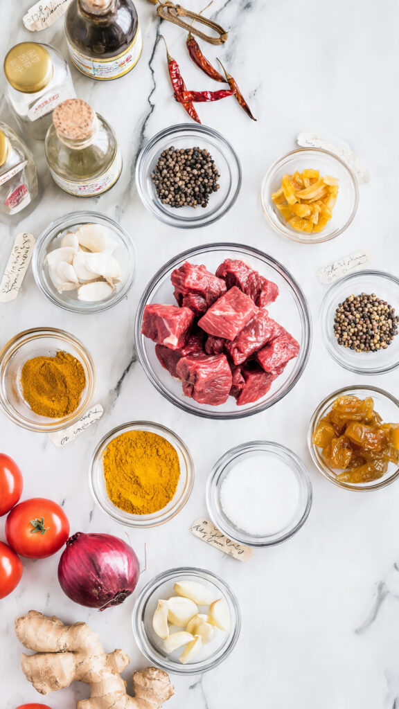 Beef Vindaloo Recipe Fresh Ingredients and Whole Spices
