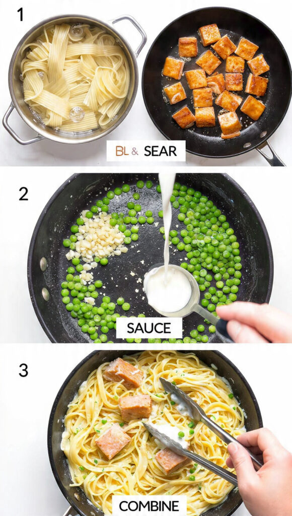 How to Make Pasta with Salmon Peas in 15 Minutes