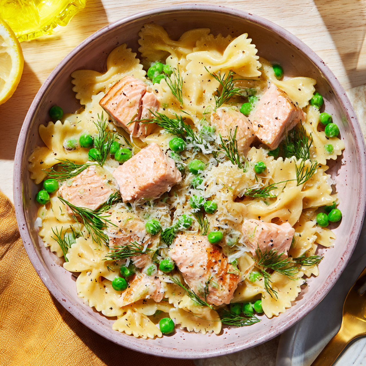 15-Minute Pasta with Salmon Peas