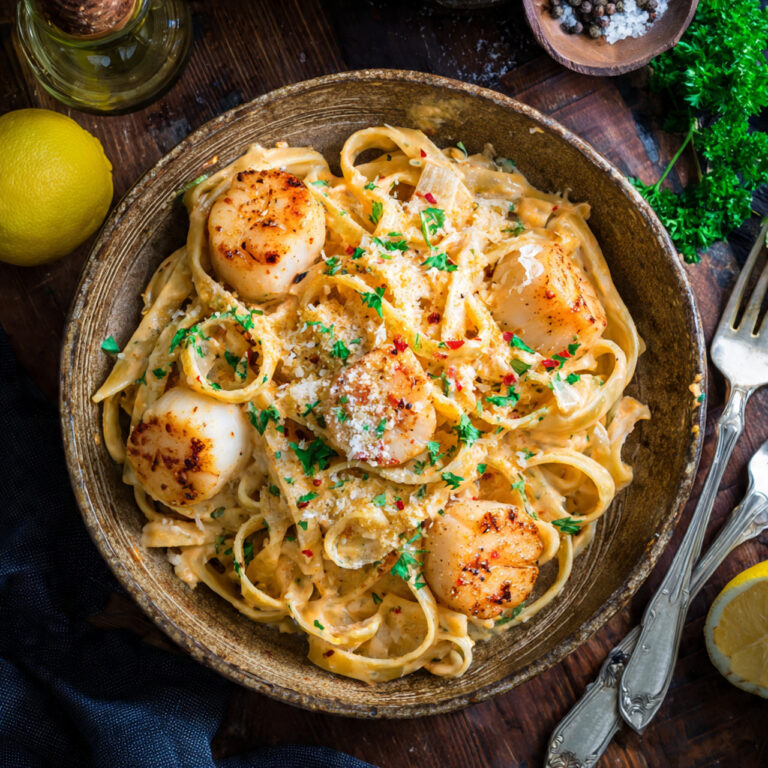 Cajun Seafood Alfredo Pasta Close-Up