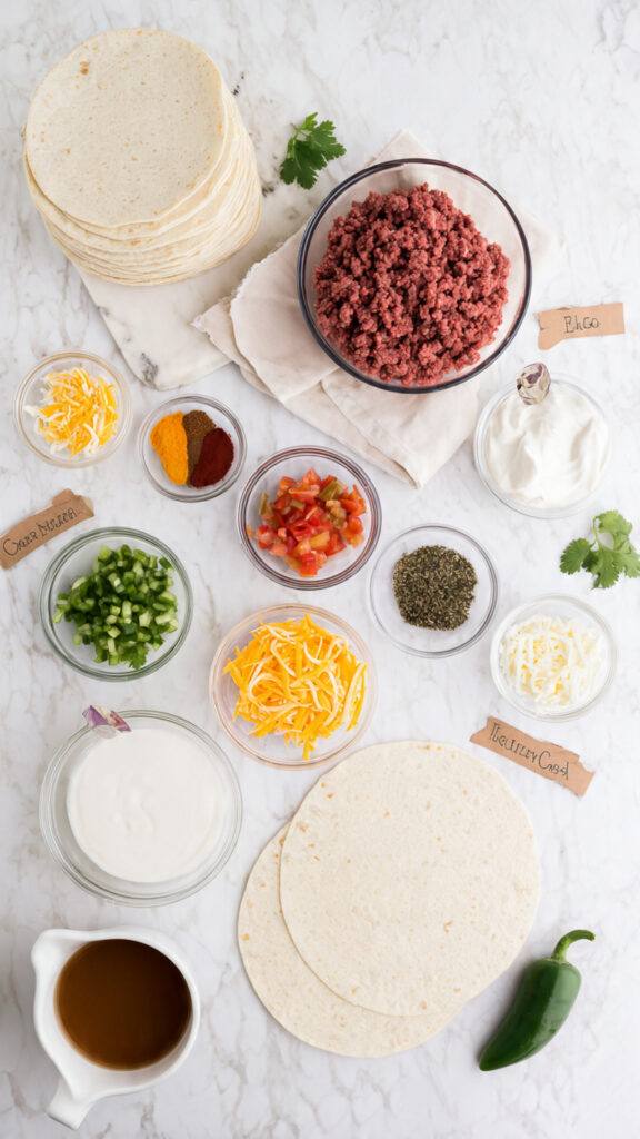 Fresh Ingredients for Beef and Cheese Chimichangas