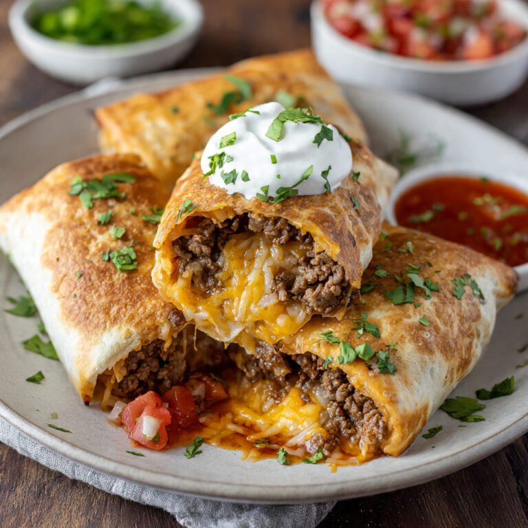 Crispy Beef and Cheese Chimichangas with Toppings