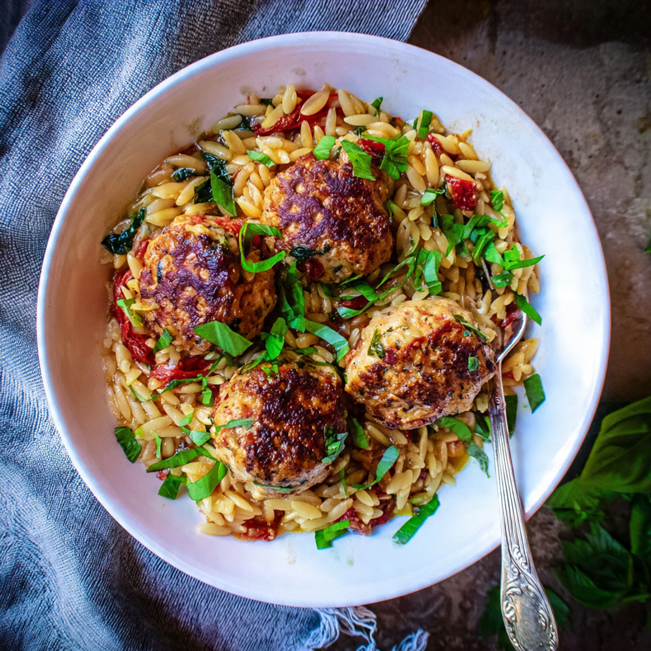 Tuscan Chicken Meatballs and Orzo – Creamy One-Pan Dinner