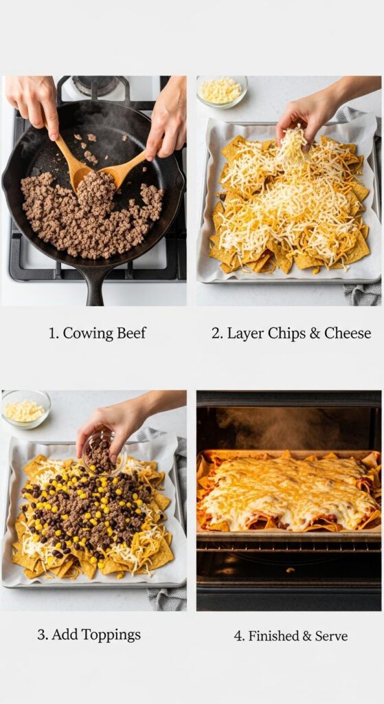 Sheet Pan Nachos Ground Beef 5-Step Recipe Process - Complete Visual Guide