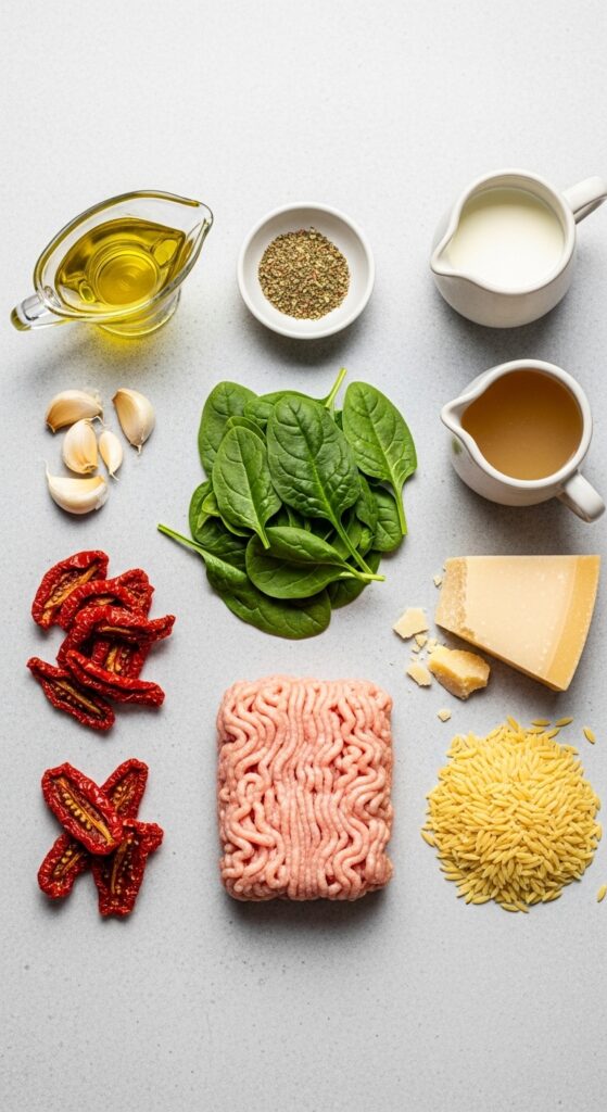Tuscan Chicken Meatballs and Orzo Ingredients