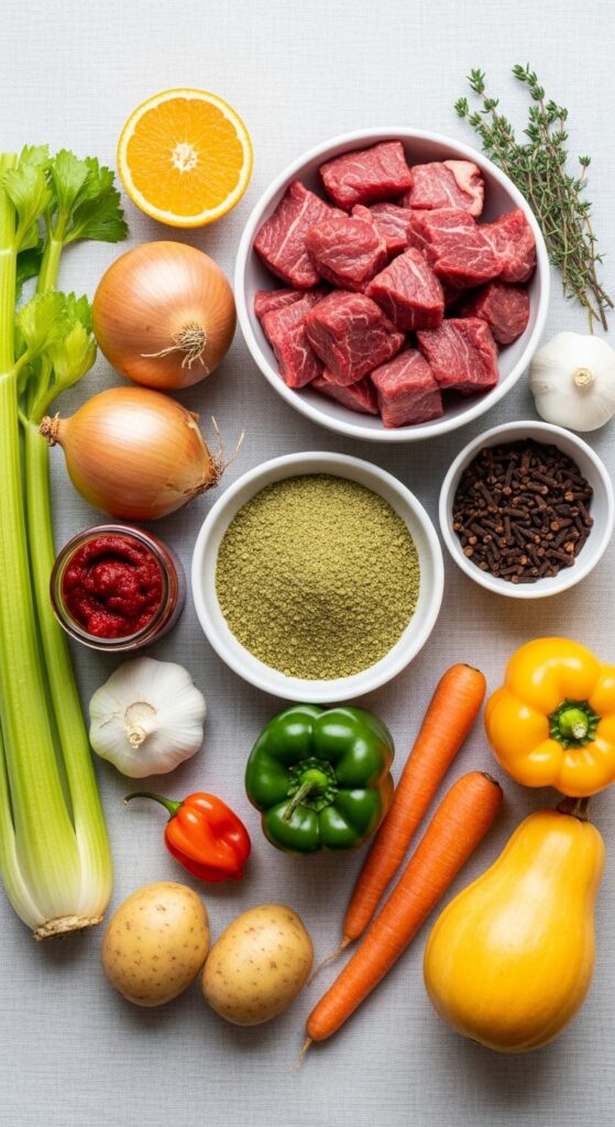 A clean, four-panel collage showing the simplified slow cooker process.
Panel 1 (Top-Left): A bowl of beef cubes coated in vibrant green epis marinade.
Panel 2 (Top-Right): Layering the chopped aromatic vegetables (onions, peppers, celery) in the base of a slow cooker insert.
Panel 3 (Bottom-Left): Adding the marinated beef and pouring broth over the ingredients in the slow cooker.
Panel 4 (Bottom-Right): The final, steaming stew in the slow cooker pot, showing the tender beef and cooked vegetables.
Style: Sequential, clean, and focused on the ease of assembly. Use subtle labels: "Marinate Beef," "Layer Base," "Add Everything," "Cook & Enjoy." Aspect ratio 16:9.