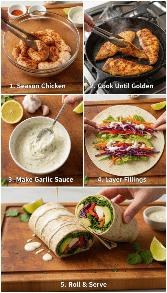 How to Make a Spicy Chicken Wrap – Complete Step-by-Step Visual Cooking Guide