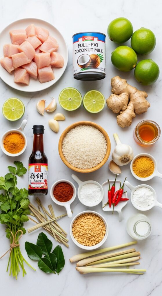 Creamy Coconut Chicken with Lime & Jasmine Rice Ingredients - Thai Essentials
